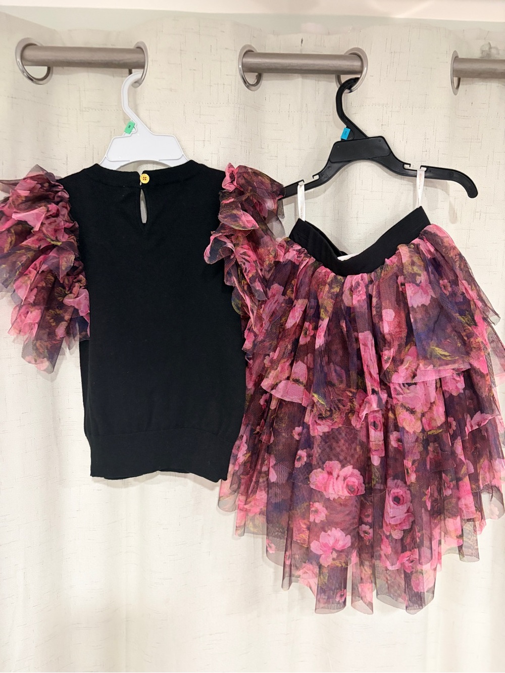 Black Top and Floral Ruffle Skirt Set - Pink/Black - Picture 3 of 4
